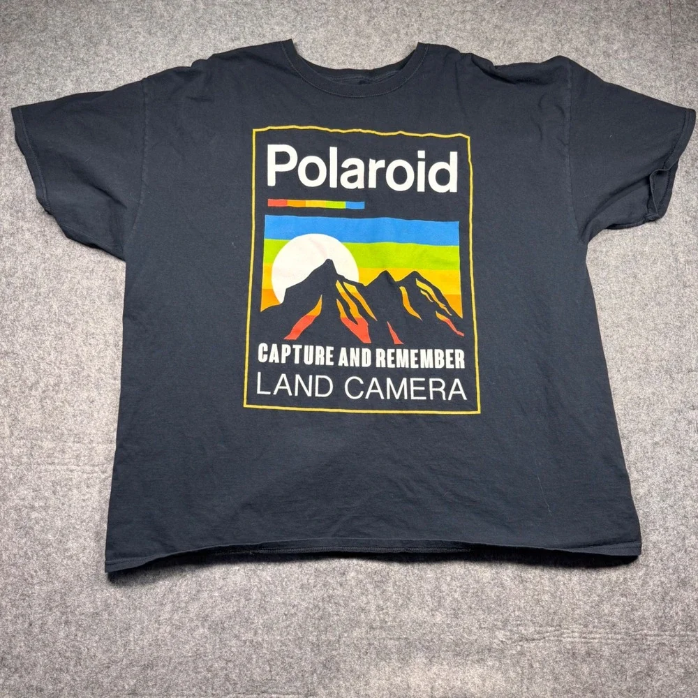 Polaroid Land Camera Graphic T-Shirt Mens 3XL Black Retro Mountain Logo‎ Tee
